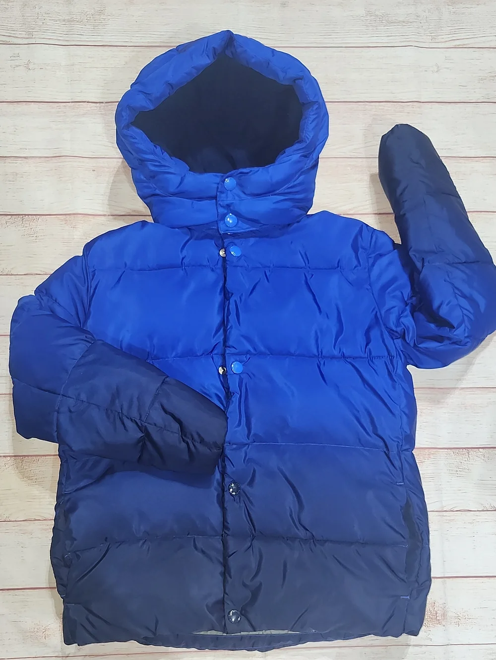 GAP Blue Ombre Kids Puffer Jacket with Hood Boys Sz Large
